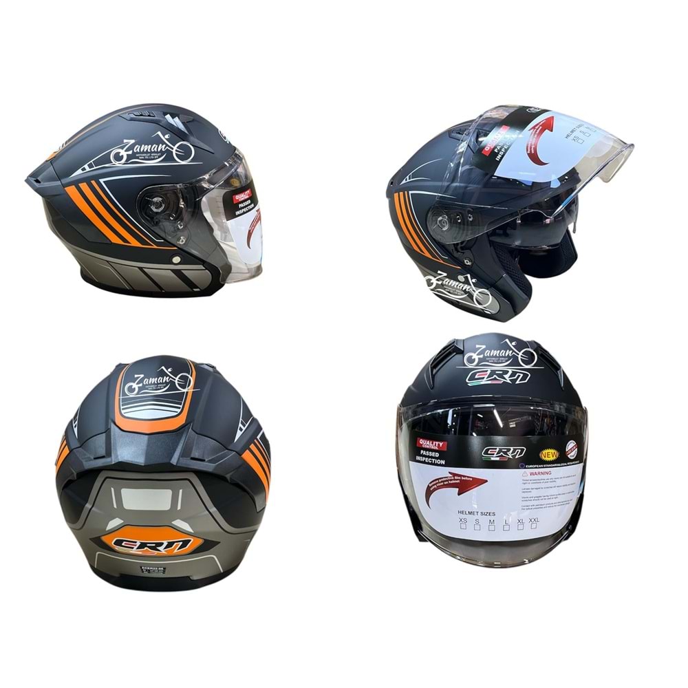 KASK ÇENESİZ GÖZLÜKLÜ CRN (MAT SİYAH - TURUNCU) (L)