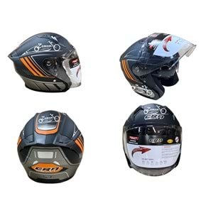 KASK ÇENESİZ GÖZLÜKLÜ CRN (MAT SİYAH - TURUNCU) (XL)