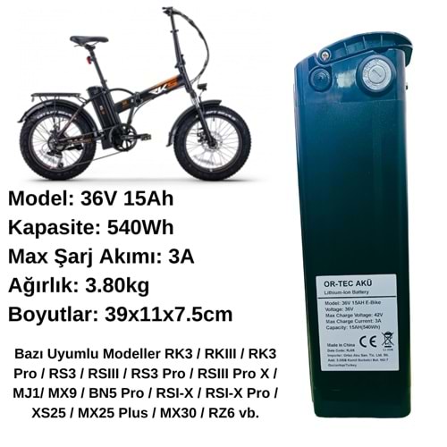 AKÜ E-BIKE PETAL DESTEKLİ 36v 15ah LİTYUM
