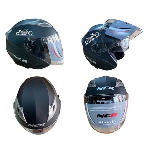 KASK ÇENESİZ GÖZLÜKLÜ NCR (MAT SİYAH) (L)