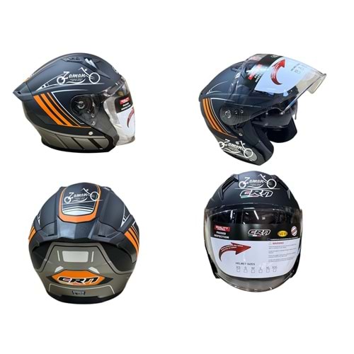 KASK ÇENESİZ GÖZLÜKLÜ CRN (MAT SİYAH - TURUNCU) (L)