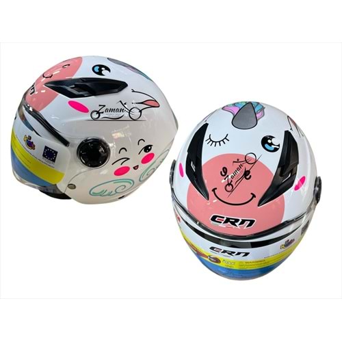 ÇOCUK KASKI ÇENESİZ CRN (BEYAZ - PEMBE) (M)